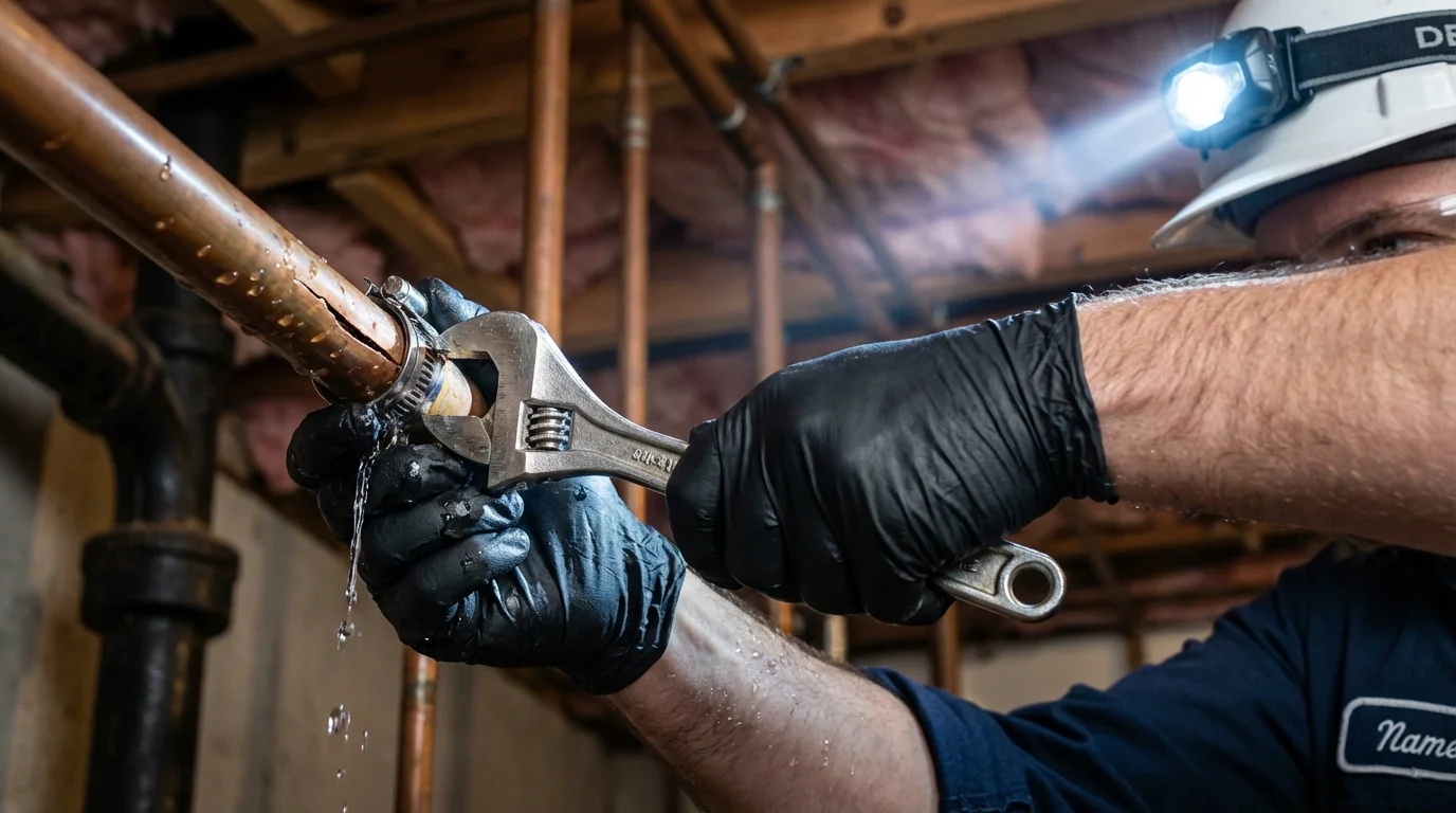 Emergency pipe clamp repair being performed by a Johns Plumbing LLC plumber in Ponce